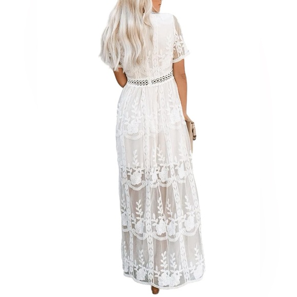 WHITE lace gorgeous white boho maxi dress size small long sleeve NWOT - Picture 9 of 13